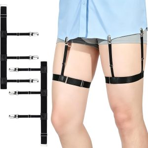 Upgraded Elastic Shirt Stays for Men & Women, Adjustable Non-slip Locking Clips Shirt Garters, Soft Smooth Shirts Holder for Military Police Uniform Formal Wear(Black)