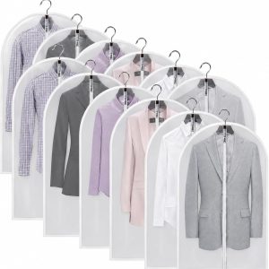 MsKitchen Garment Bags 12 Pack, 24 x 40 Hanging Clothes Storage Bags, Translucent PEVA Garment Covers with Full Zipper for Suits and Dresses